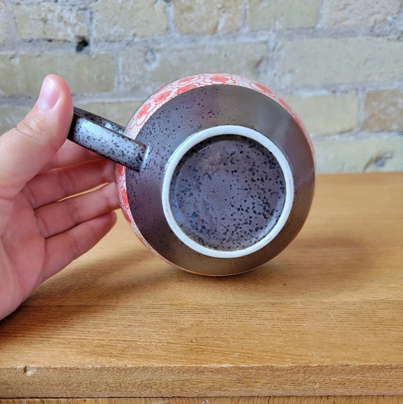 Japanese Ceramic Mug/Tea Cup with Inlaid Design Red & Gunmetal 12oz - Picture 4 of 4